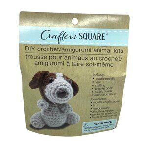 DIY Crochet Amigurumi Animal Kit Crafters Square Puppy Dog Yarn Needle Stuffing